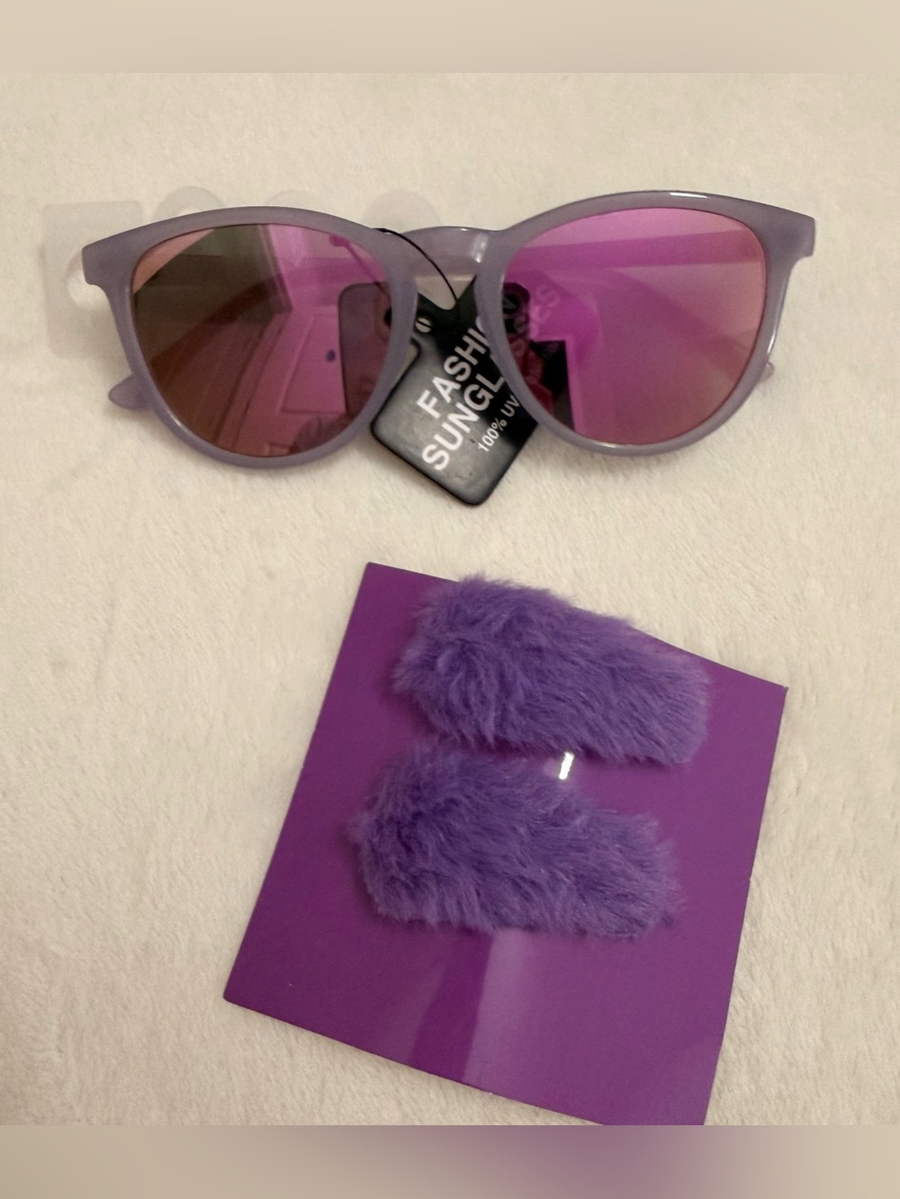 Purple Mirrored Fashion Sunglasses + Hair clips